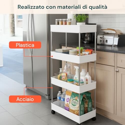 Avilia Carrello Cucina Slim Bianco 4 Ripiani - immagine 1