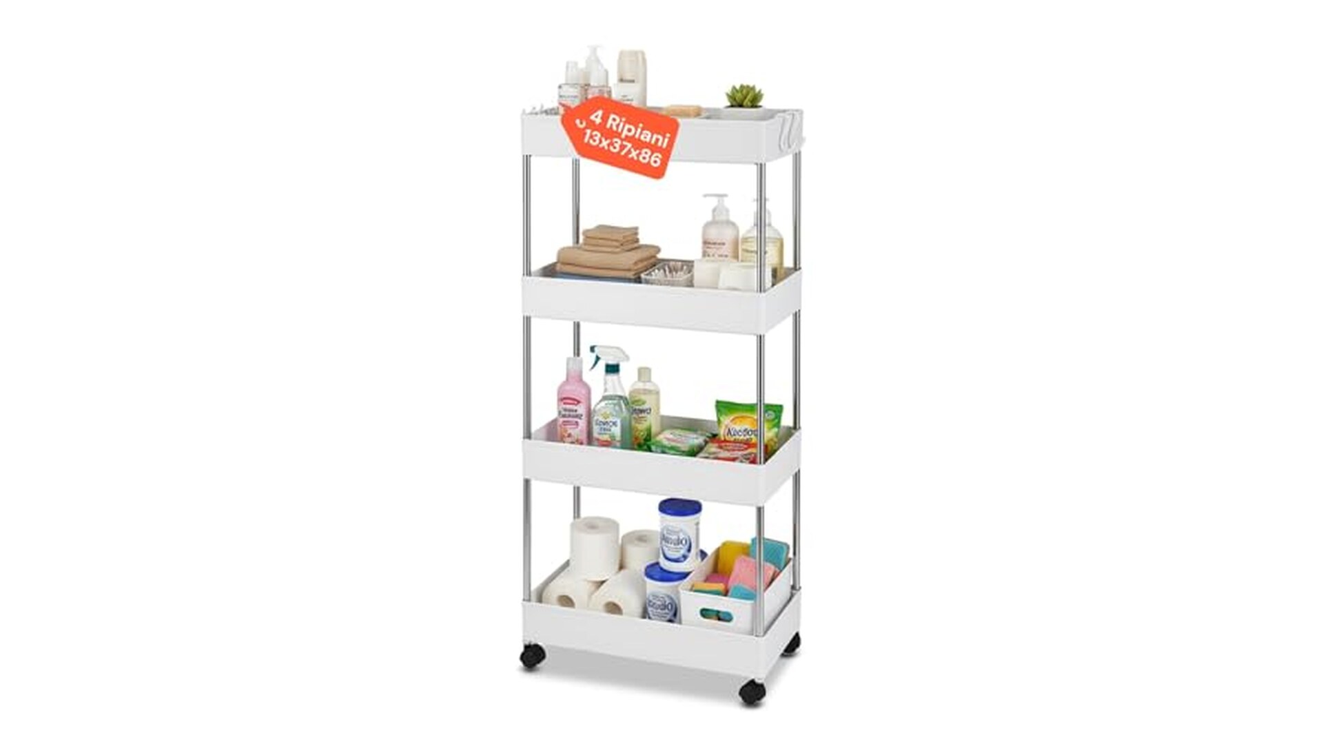 Avilia Carrello Cucina Slim Bianco 4 Ripiani