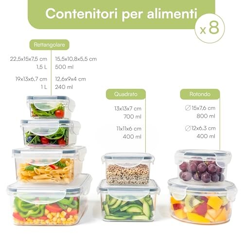 Baroni Home Set Contenitori Ermetici, 16 Pezzi - immagine 2