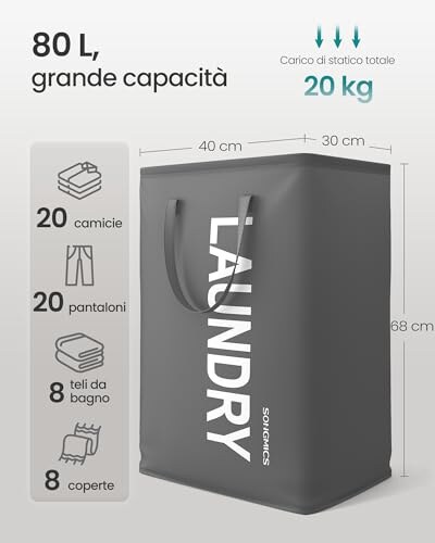Cesto Portabiancheria Pieghevole SONGMICS 80L - immagine 2