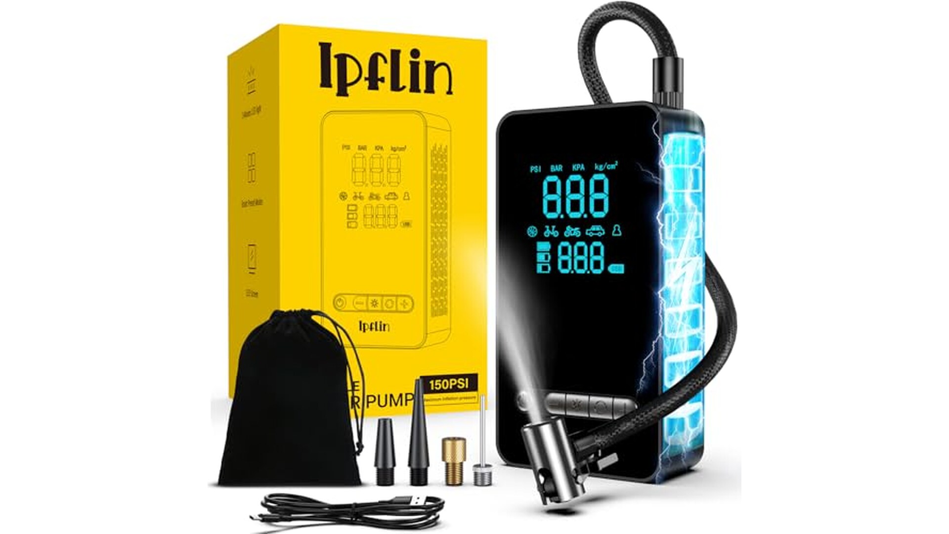 Compressore Aria Portatile Ipflin 150PSI con Display LCD