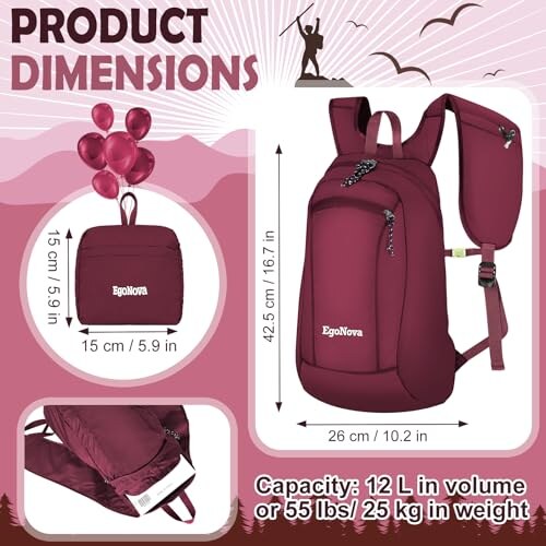 EgoNova Zaino Pieghevole Leggero 12L - immagine 3