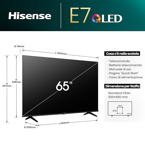 Hisense 65" QLED 4K Smart TV con Dolby Vision - immagine 1