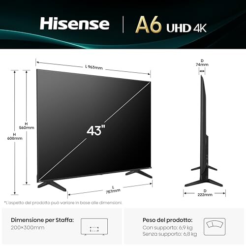 Hisense Smart TV 43" 4K Ultra HD con Dolby Vision - immagine 1