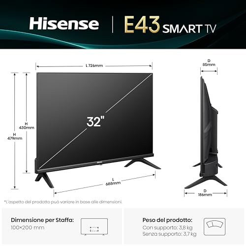 Hisense TV 32" HD Ready Smart con VIDAA U8 - immagine 1