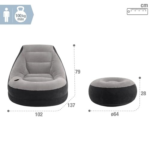 Intex Poltrona Lounge Grigia con Poggia Piedi - immagine 2