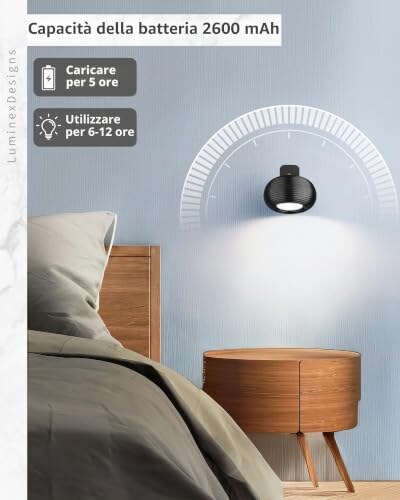 Lampada Parete LED Ricaricabile AURI CX02 - immagine 2