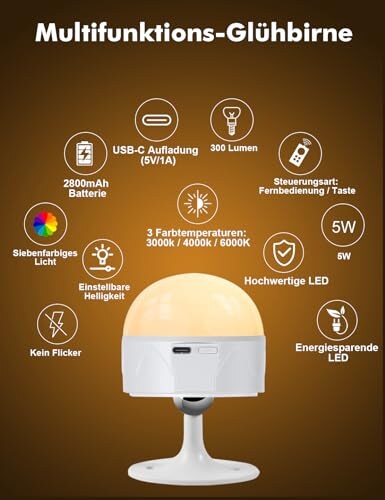 Lampadina Ricaricabile Dufuso USB-C E27 - immagine 1