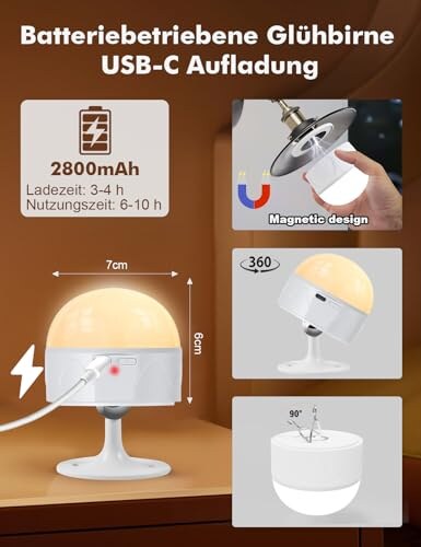 Lampadina Ricaricabile Dufuso USB-C E27 - immagine 3