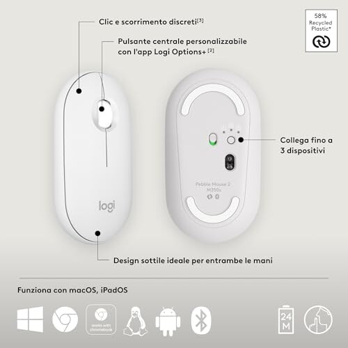 Logitech Pebble M350s Mouse Wireless Portatile - immagine 6