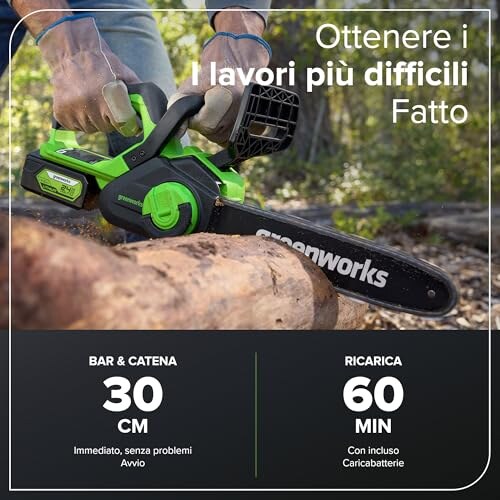 Motosega a Batteria Greenworks 12" Auto-Lubrificante - immagine 2