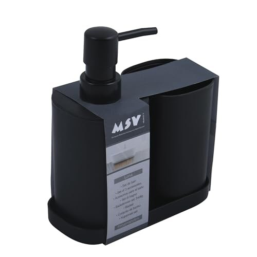 MSV Set di 3 Accessori da Bagno Lona Nero - immagine 2