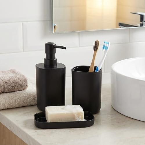 MSV Set di 3 Accessori da Bagno Lona Nero - immagine 6