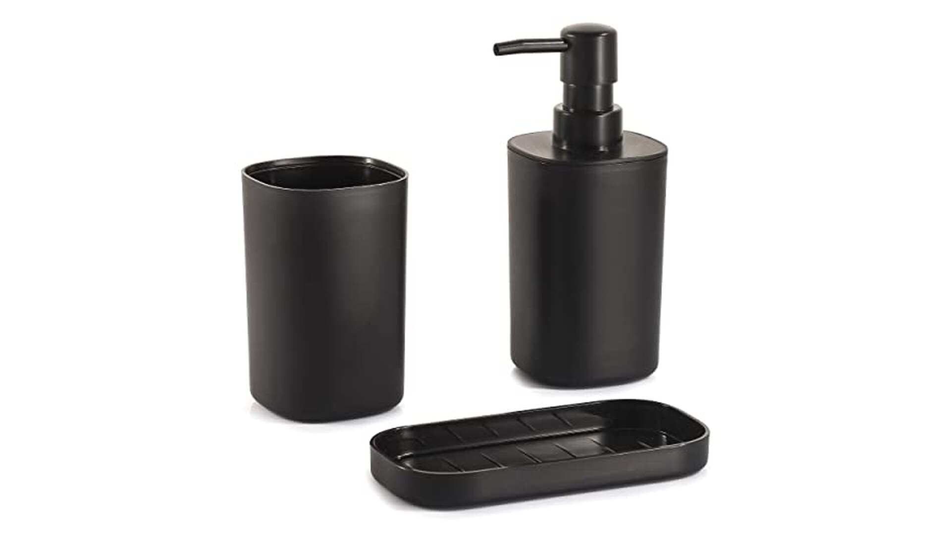 MSV Set di 3 Accessori da Bagno Lona Nero