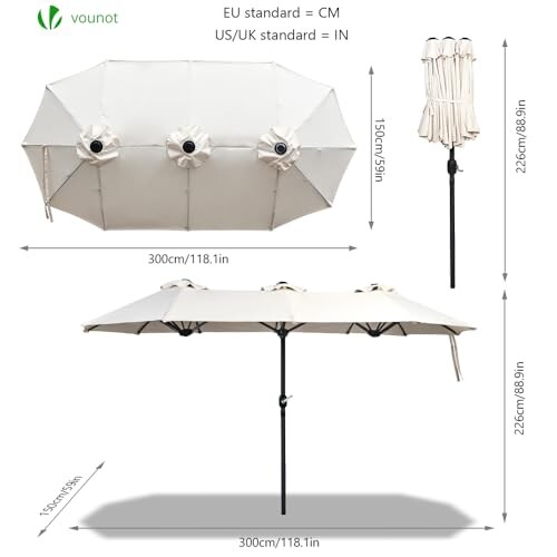 Ombrellone da Giardino VOUNOT 300x150cm UV50+ Beige - immagine 1