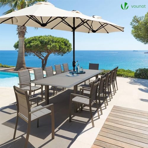 Ombrellone da Giardino VOUNOT 300x150cm UV50+ Beige - immagine 5