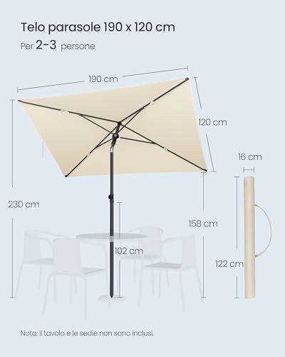 Ombrellone da Patio SONGMICS 190x120cm UPF 50+ - immagine 4