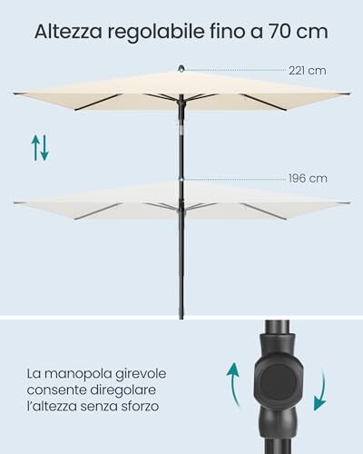 Ombrellone da Patio SONGMICS 190x120cm UPF 50+ - immagine 6
