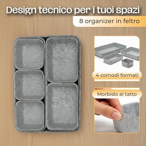 Organizer per Cassetti in Feltro Set 8 Pezzi - immagine 2