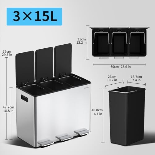 Pattumiera Differenziata 3 Scomparti mVm 45L - immagine 4