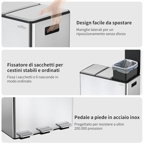 Pattumiera Differenziata 3 Scomparti mVm 45L - immagine 5
