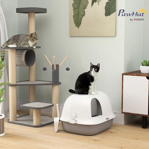 PawHut Lettiera Chiusa per Gatti Bianco e Grigio - immagine 1