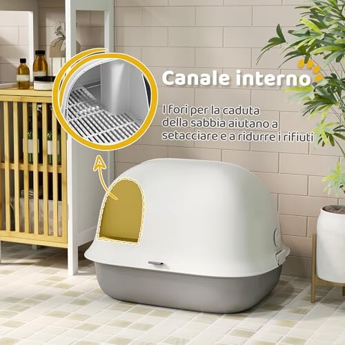 PawHut Lettiera Chiusa per Gatti Bianco e Grigio - immagine 3