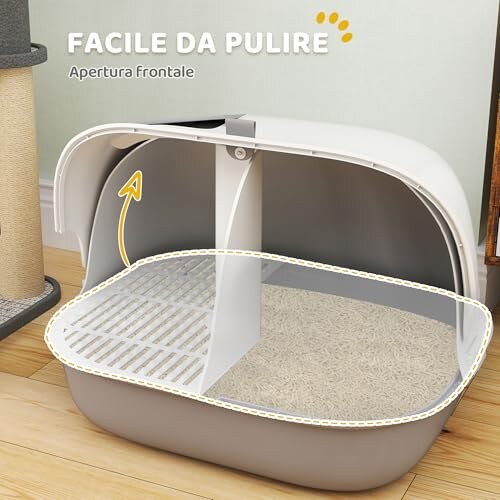 PawHut Lettiera Chiusa per Gatti Bianco e Grigio - immagine 4