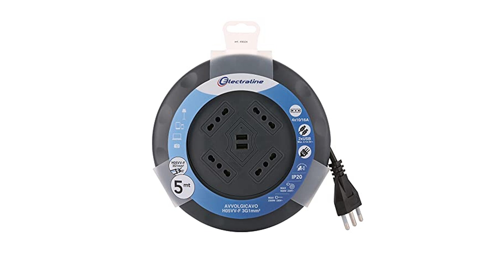 Prolunga Avvolgicavo UFO 5M con 4 Prese e 2 USB