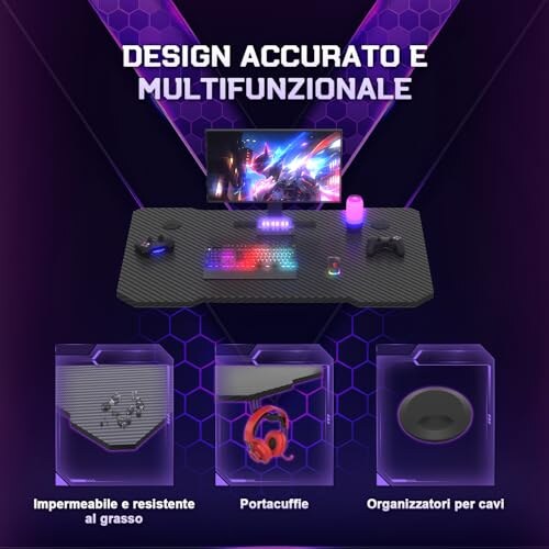 Scrivania Gaming JUMMICO 80x52cm Ergonomica - immagine 3