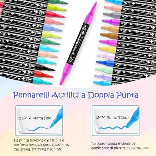 Set 24 Pennarelli Acrilici Doppia Punta Dictien - immagine 2