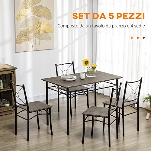 Set Tavolo da Pranzo HOMCOM 5 Pezzi MDF e Metallo - immagine 2