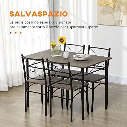 Set Tavolo da Pranzo HOMCOM 5 Pezzi MDF e Metallo - immagine 3