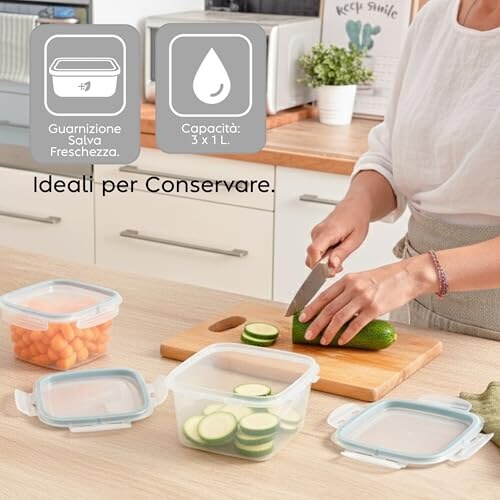 Snips Set 3 Contenitori Alimenti 1L Trasparenti - immagine 1
