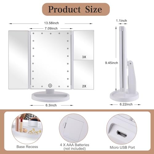 Specchio da Tavolo Tri-Fold con LED Infitrans - immagine 1