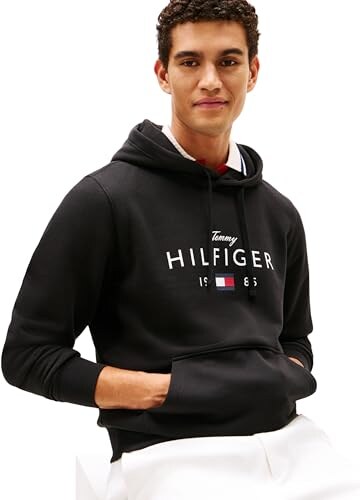 Tommy Hilfiger Felpa con Cappuccio Uomo Nero Taglia L - immagine 2