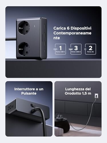 UGREEN Ciabatta Multipresa 6 in 1 con USB-C - immagine 1