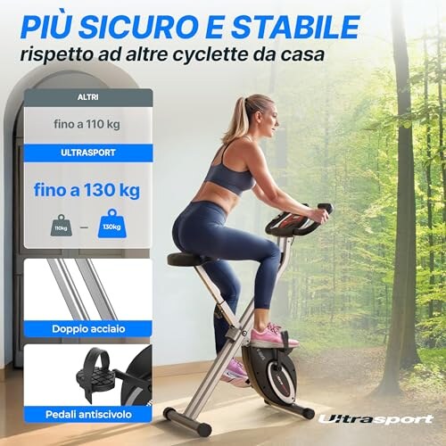 Ultrasport F-Bike Cyclette Pieghevole con LCD - immagine 2