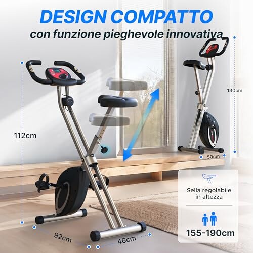 Ultrasport F-Bike Cyclette Pieghevole con LCD - immagine 6