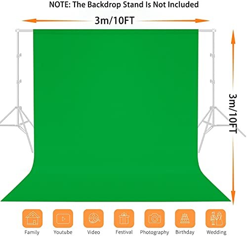 Vevelux Sfondo Fotografico Verde 3x3m con Clip - immagine 1