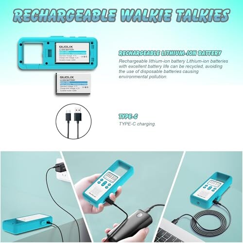 Walkie Talkie Ricaricabile QUOLIX con Torcia e SOS - immagine 5