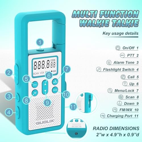 Walkie Talkie Ricaricabile QUOLIX con Torcia e SOS - immagine 6