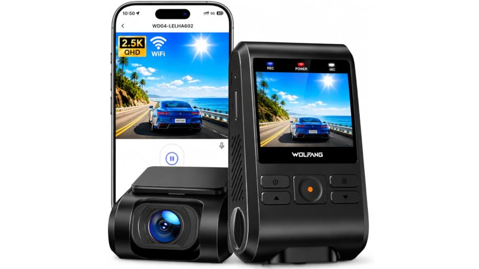 WOLFANG Dash Cam 1440P WiFi con Grandangolo