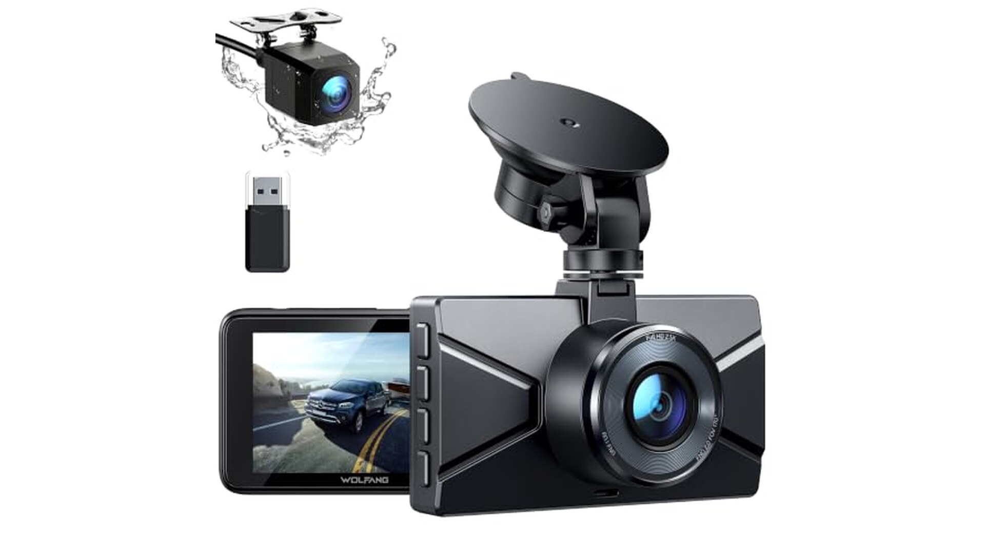 WOLFANG Doppia Dashcam 2.5K con Visione Notturna