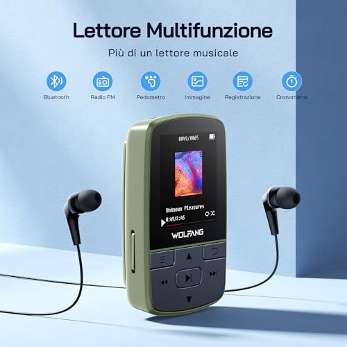 WOLFANG Lettore MP3 Bluetooth 5.2 con Clip Sportiva - immagine 1