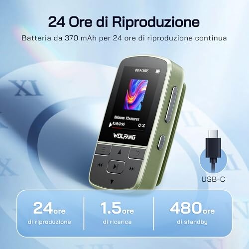WOLFANG Lettore MP3 Bluetooth 5.2 con Clip Sportiva - immagine 6