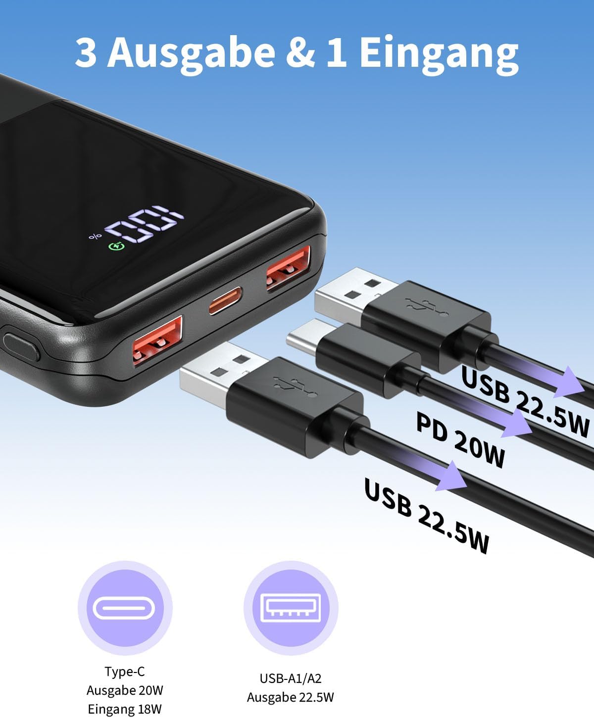 Power Bank 20000mAh 22.5W Ricarica Rapida - immagine 2