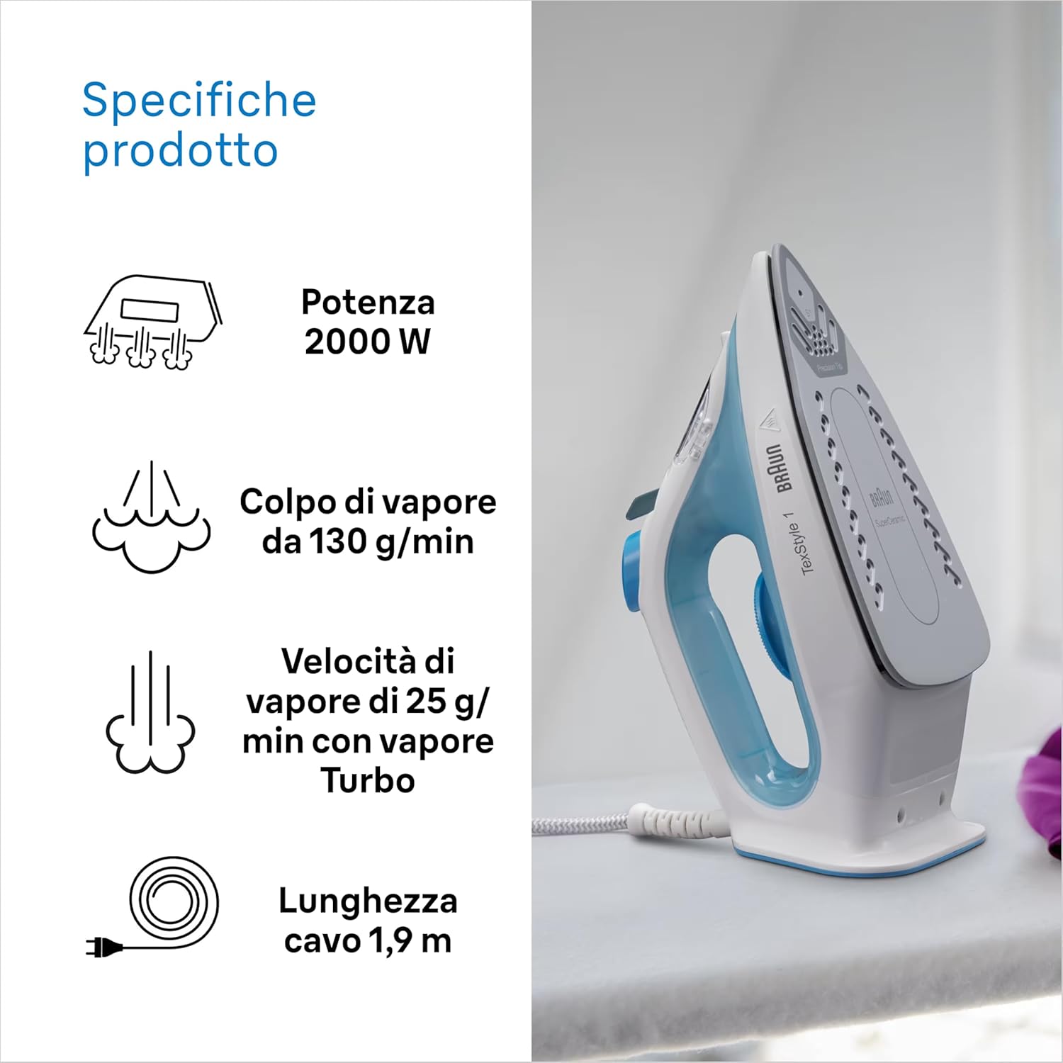 Braun TexStyle1 SI 1050BL Ferro da Stiro a Vapore - immagine 5