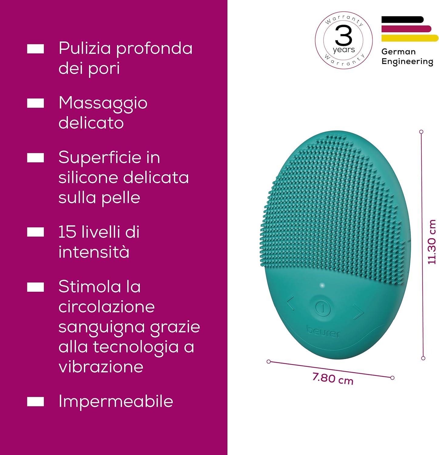 Beurer FC 52 Laguna Spazzola Viso Vibrante in Silicone - immagine 6