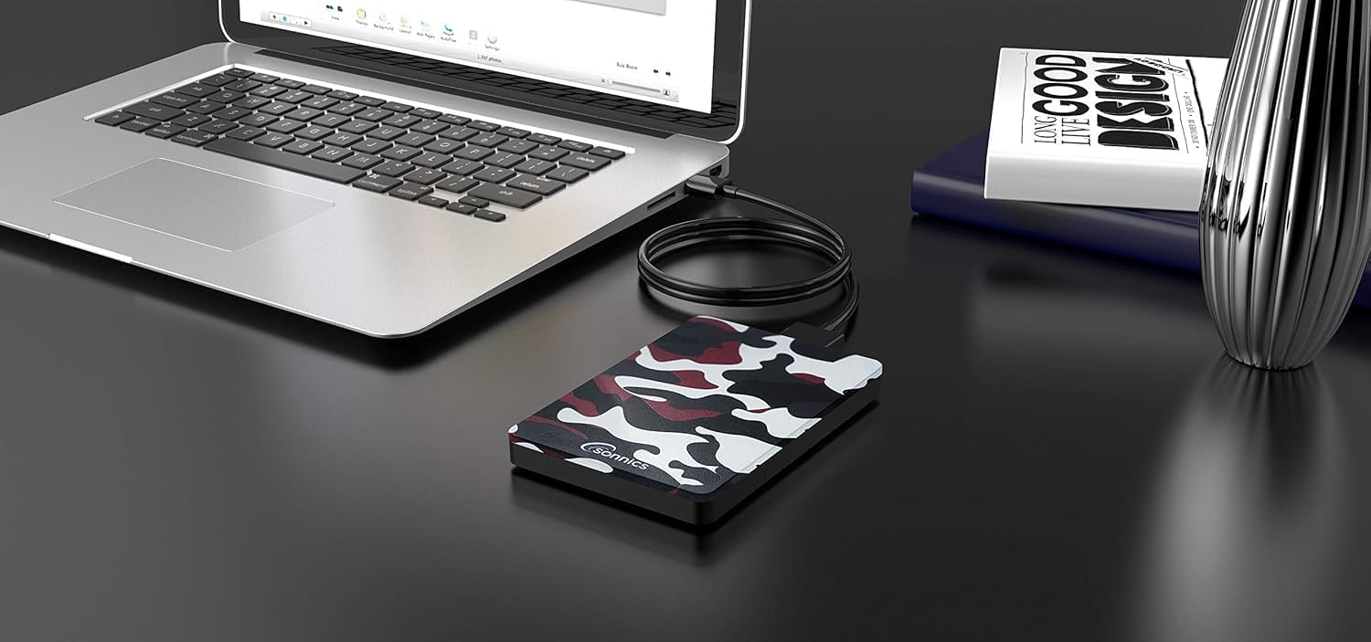 Sonnics 500GB USB 3.0 Hard Disk Esterno Portatile Rosso Camo - immagine 1